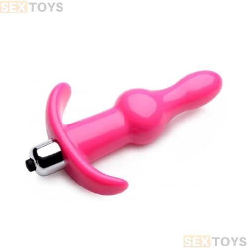 Frisky Ribbed Vibrating Butt Plug - Pink
