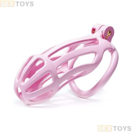 Male Chastity Cage with Lock & 4 Rings Nylon - Pink