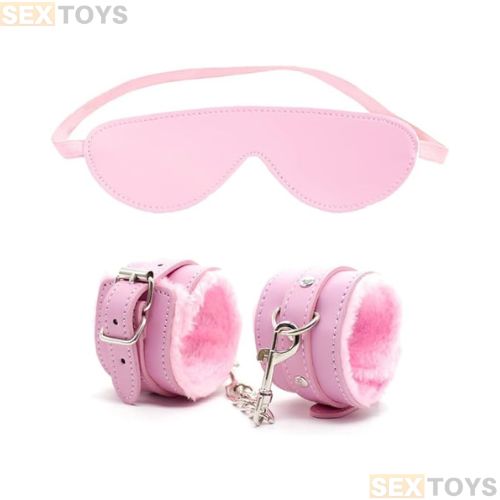 Handcuffs PU Eye Mask Blindfold Kit Pink